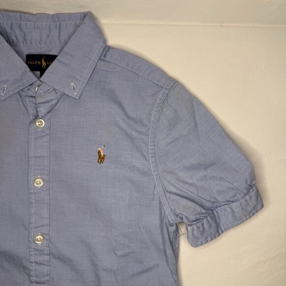 NWOT Ralph Lauren Button Down Shirt Girls 12 Blue Puff Sleeve Polo Logo Preppy - Picture 2 of 12